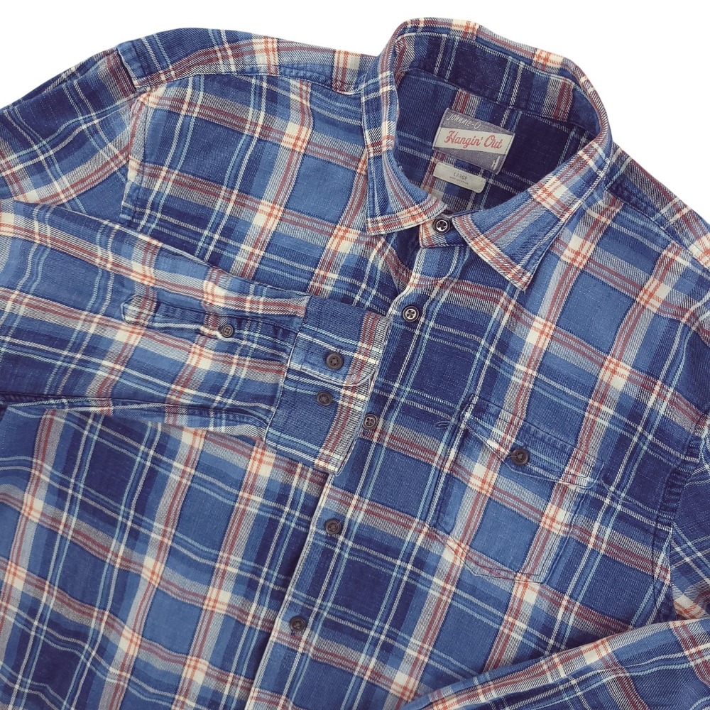 Johnnie-O Simon Shirt Mens L Blue Plaid Long Sleeve Flannel Cotton Casual